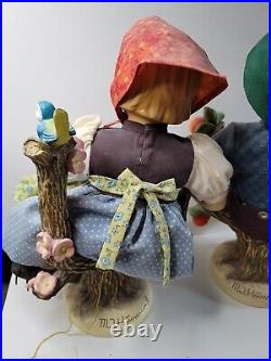 M J Hummel Boy Girl Porcelain Dolls Sitting Apple Tree Large Set NWT Bette Ball