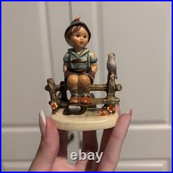 Original 1950 Goebel Hummel H 70/0 Boy on Fence with Bird Ceramic Figurine, Germany