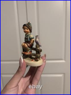 Original 1950 Goebel Hummel H 70/0 Boy on Fence with Bird Ceramic Figurine, Germany