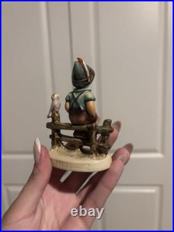 Original 1950 Goebel Hummel H 70/0 Boy on Fence with Bird Ceramic Figurine, Germany