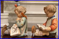 Pair Vintage Hummel Goebel Bookends Bookworm -Boy And Girl Reading 14A & 14B