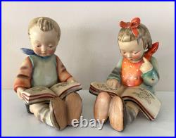 Rare Hummel Goebel Bookends Set Bookworms TMK2 Full Bee Gold Sticker 5.75 EUC