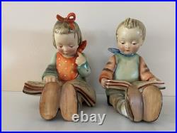 Rare Hummel Goebel Bookends Set Bookworms TMK2 Full Bee Gold Sticker 5.75 EUC
