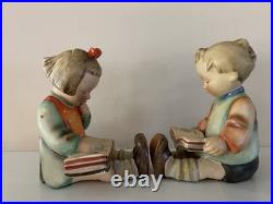 Rare Hummel Goebel Bookends Set Bookworms TMK2 Full Bee Gold Sticker 5.75 EUC