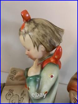 Rare Hummel Goebel Bookends Set Bookworms TMK2 Full Bee Gold Sticker 5.75 EUC