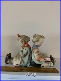 Rare Hummel Goebel Bookends Set Bookworms TMK2 Full Bee Gold Sticker 5.75 EUC