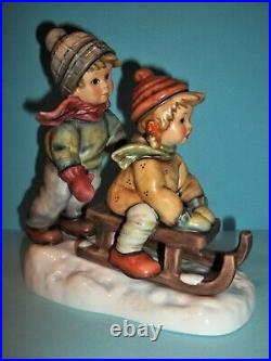Rare Hummel Winter Days Figurine2 Children On Sled #2072tmk 8wooden Basemib