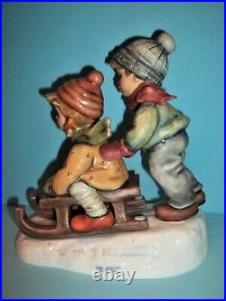 Rare Hummel Winter Days Figurine2 Children On Sled #2072tmk 8wooden Basemib