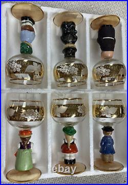 Set Of 6 Vtg Goebel Hummel Figurine Cordial Wine Glasses With Gold Gilding W Box