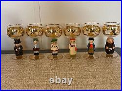 Set of 6 Vintage Goebel Hummel Figurine Cordial Wine Glasses With Gold Gilding