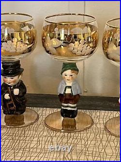 Set of 6 Vintage Goebel Hummel Figurine Cordial Wine Glasses With Gold Gilding