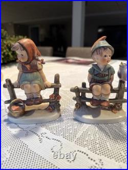 Vintage Goebel Hummel Bench Boy & Girl Figurines Pair W Germany Porcelain