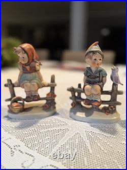 Vintage Goebel Hummel Bench Boy & Girl Figurines Pair W Germany Porcelain