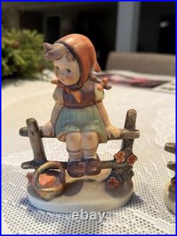 Vintage Goebel Hummel Bench Boy & Girl Figurines Pair W Germany Porcelain
