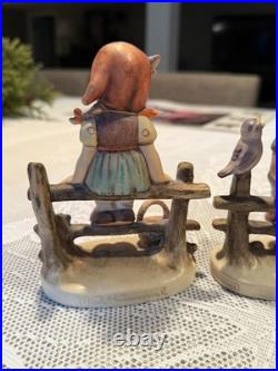 Vintage Goebel Hummel Bench Boy & Girl Figurines Pair W Germany Porcelain