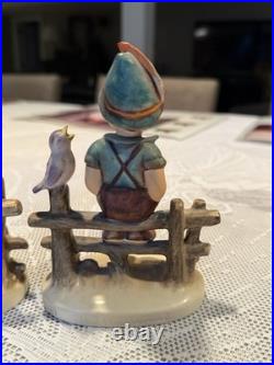 Vintage Goebel Hummel Bench Boy & Girl Figurines Pair W Germany Porcelain