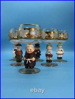 Vintage Goebel Hummel Figural Stem Wine Glasses Set Of 6 Western Germany