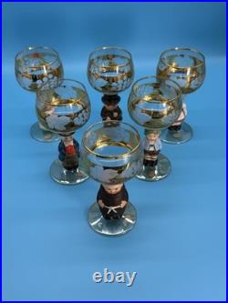 Vintage Goebel Hummel Figural Stem Wine Glasses Set Of 6 Western Germany