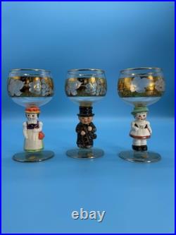Vintage Goebel Hummel Figural Stem Wine Glasses Set Of 6 Western Germany