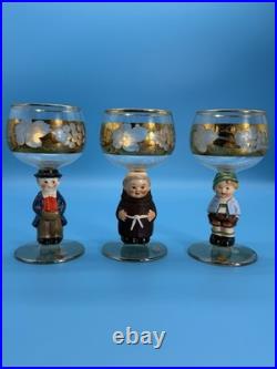 Vintage Goebel Hummel Figural Stem Wine Glasses Set Of 6 Western Germany