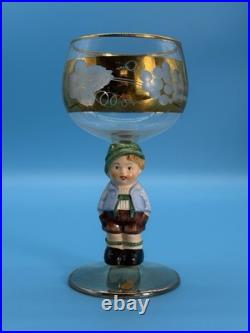 Vintage Goebel Hummel Figural Stem Wine Glasses Set Of 6 Western Germany