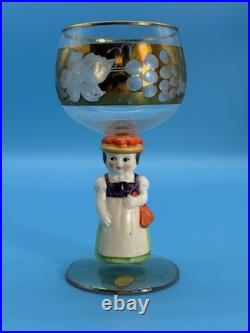 Vintage Goebel Hummel Figural Stem Wine Glasses Set Of 6 Western Germany