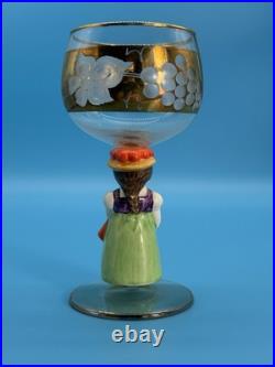 Vintage Goebel Hummel Figural Stem Wine Glasses Set Of 6 Western Germany