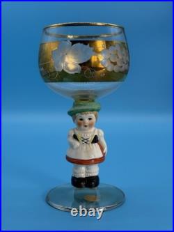 Vintage Goebel Hummel Figural Stem Wine Glasses Set Of 6 Western Germany