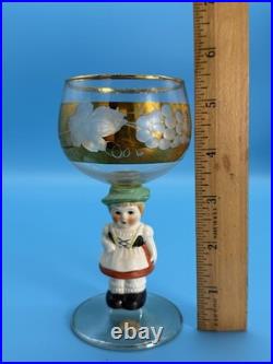 Vintage Goebel Hummel Figural Stem Wine Glasses Set Of 6 Western Germany