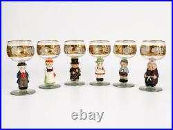 Vintage Goebel Hummel Figural Stem Wine Glasses Set Of 6 Western Germany