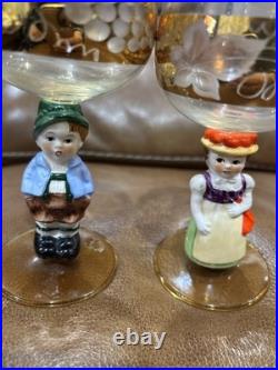 Vintage Goebel Hummel Figurine Cordial Wine Glasses with Gold Gilding Set of 6