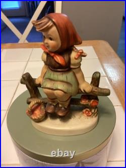 Vintage Goebel Hummel Figurine Just Resting Little Girl on Fence Germany t