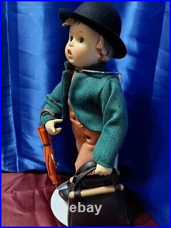 Vintage Goebel Hummel Merry Wanderer Porcelain Boy 13.5 Doll Umbrella & Satchel