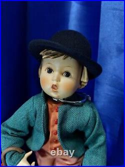 Vintage Goebel Hummel Merry Wanderer Porcelain Boy 13.5 Doll Umbrella & Satchel