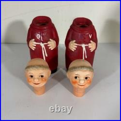 Vintage Goebel Hummel Red Friar Tuck Monks Oil And Vinegar Cruets Germany 60's