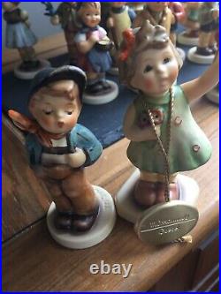 Vintage Hummel Goebel Figurines Lot Of 15 In Our Family In Curio Cabinet
