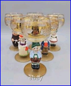 Vintage Set of 6 Goebel Hummel Figurine Cordial Wine Glasses EUC