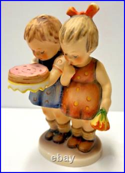Vintage Tmk 3 Goebel Hummel Happy Birthday Girls Holding A Cake Figurine